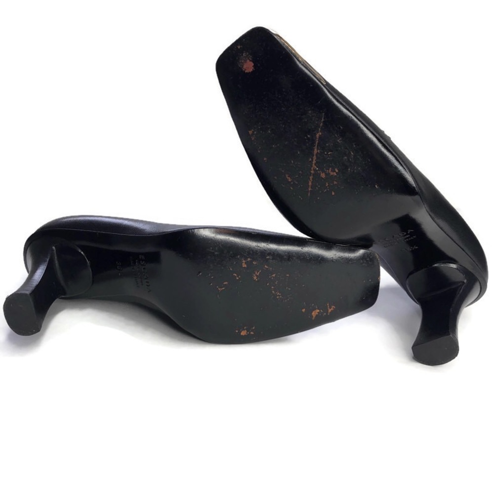 Vintage Escada Black Leather Heels Italy 36.5 6.5 - Picture 8 of 9